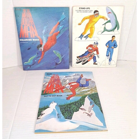 1970s Vtg Lot (3) Six Million Dollar Man Activity Coloring Dot-to-Dot Books 70s - Picture 2 of 5
